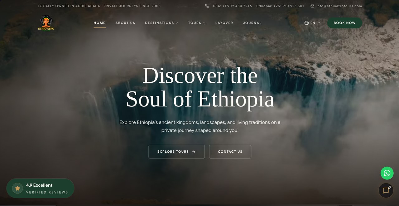 EthioAfro Tours website preview