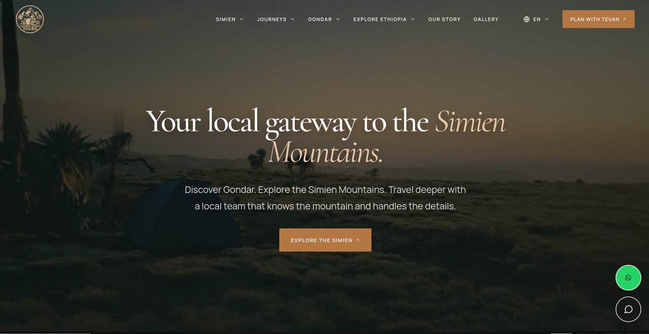 Gonder Simien Tours website preview